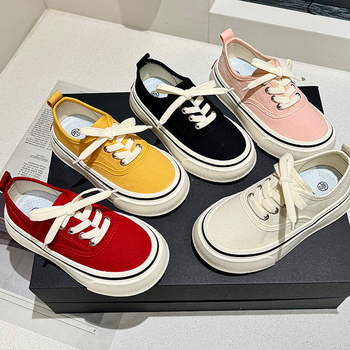 Adidași pentru copii din canvas, Slip-On, în stil coreean, talpă din cauciuc, de tip low-top, unisex, respirabili