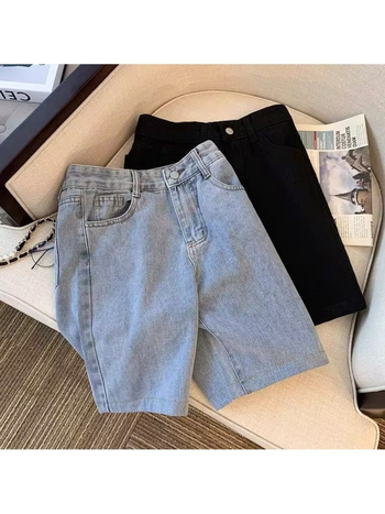 Ανδρικά τζιν σορτς, μεσαία μέση, ίσια γραμμή, πλυμένο βαμβάκι, φερμουάρ