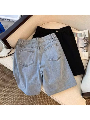 Ανδρικά τζιν σορτς, μεσαία μέση, ίσια γραμμή, πλυμένο βαμβάκι, φερμουάρ