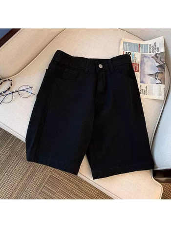 Ανδρικά τζιν σορτς, μεσαία μέση, ίσια γραμμή, πλυμένο βαμβάκι, φερμουάρ