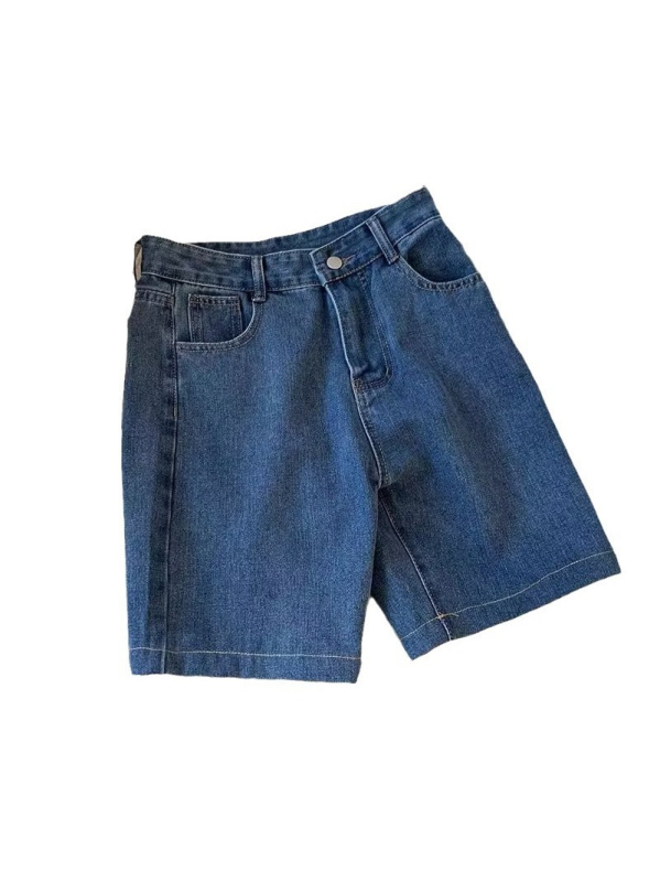 Ανδρικά τζιν σορτς, μεσαία μέση, ίσια γραμμή, πλυμένο βαμβάκι, φερμουάρ