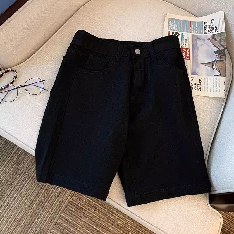 Ανδρικά τζιν σορτς, μεσαία μέση, ίσια γραμμή, πλυμένο βαμβάκι, φερμουάρ