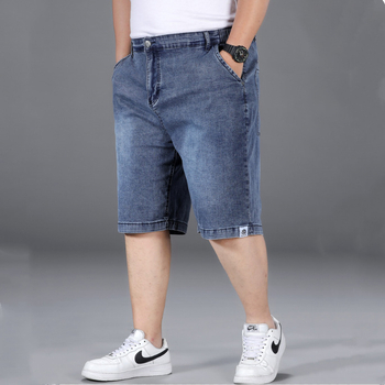 Shorts de denim pentru bărbați mărime plus, denim ușor stretch, croială lejeră drept, lungime până la mijlocul coapsei, vară