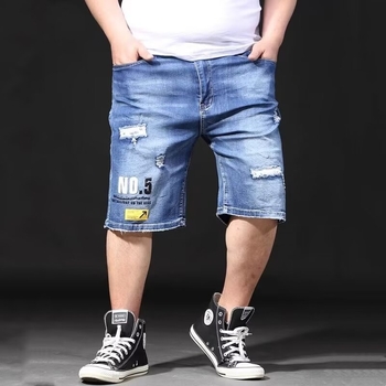 Shorts de denim pentru bărbați mărime plus, denim ușor stretch, croială lejeră drept, lungime până la mijlocul coapsei, vară