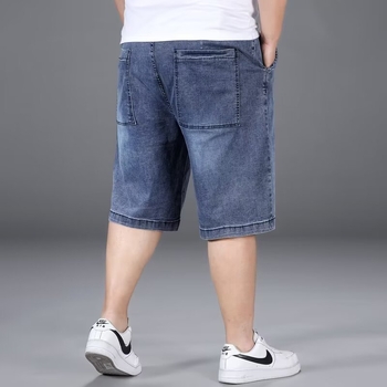 Shorts de denim pentru bărbați mărime plus, denim ușor stretch, croială lejeră drept, lungime până la mijlocul coapsei, vară