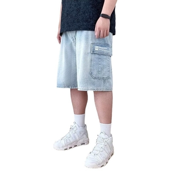 Shorts de denim pentru bărbați mărime plus, denim ușor stretch, croială lejeră drept, lungime până la mijlocul coapsei, vară