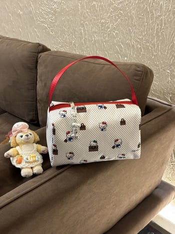 Geantă de cosmetică cu model pisicuță cu buline, capacitate mare, poliester, portabilă pentru călătorii, pentru femei