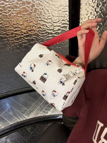 Geantă de cosmetică cu model pisicuță cu buline, capacitate mare, poliester, portabilă pentru călătorii, pentru femei