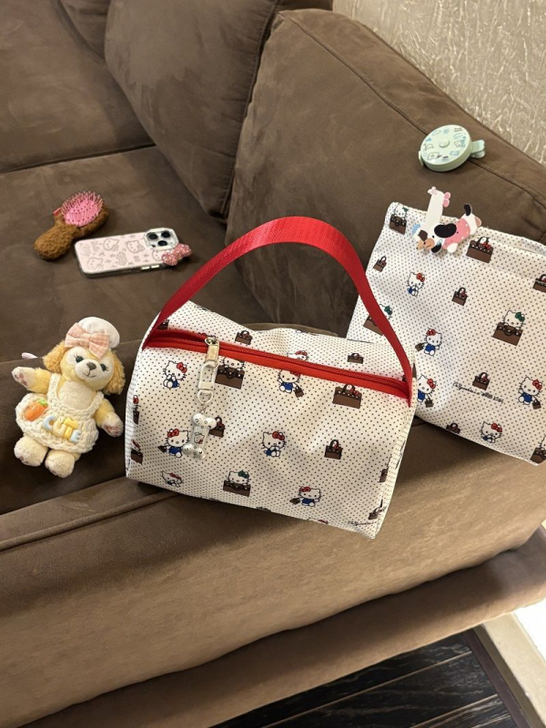 Geantă de cosmetică cu model pisicuță cu buline, capacitate mare, poliester, portabilă pentru călătorii, pentru femei