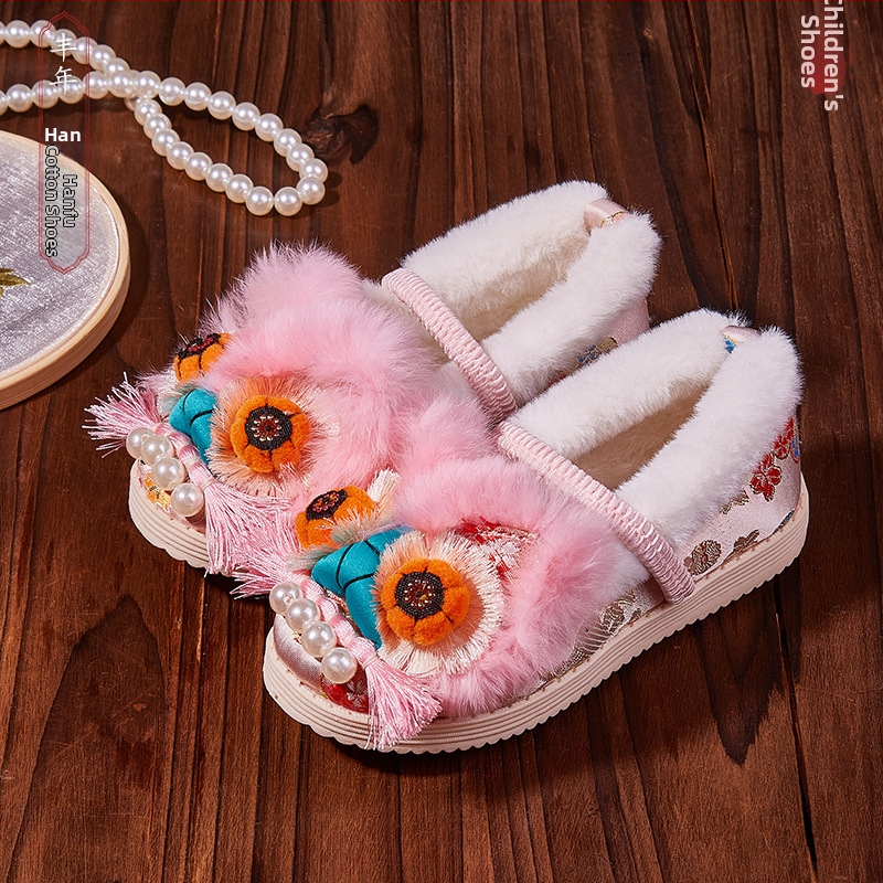 Dječje zimske pamučne cipele s 3D motivom tigrove glave, debeli izvezeni, etno-vintage stil za djevojčice