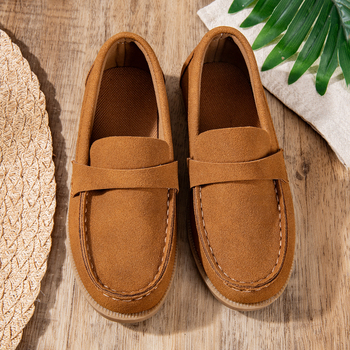 Loafers pentru copii, unisex, respirabile, din velur de vacă, talpă din cauciuc, stil retro