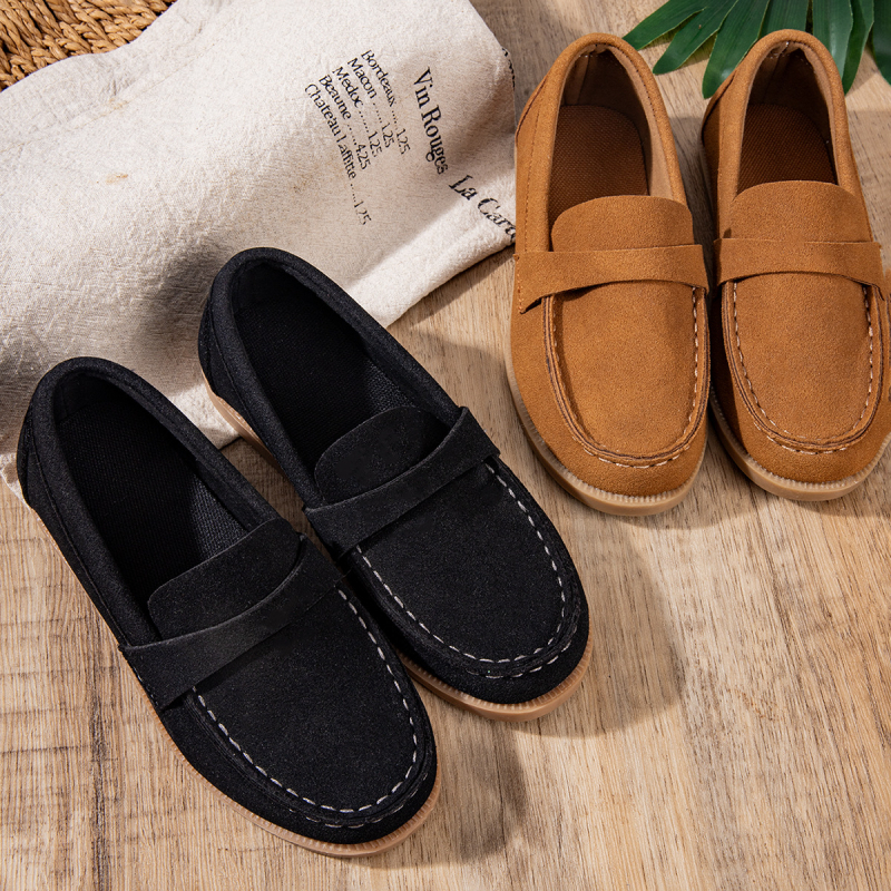 Loafers pentru copii, unisex, respirabile, din velur de vacă, talpă din cauciuc, stil retro