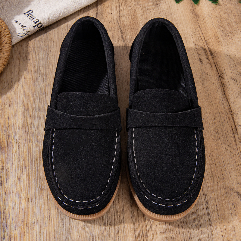 Loafers pentru copii, unisex, respirabile, din velur de vacă, talpă din cauciuc, stil retro
