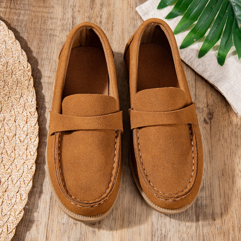 Loafers pentru copii, unisex, respirabile, din velur de vacă, talpă din cauciuc, stil retro