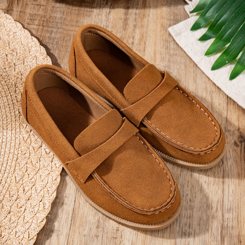 Loafers pentru copii, unisex, respirabile, din velur de vacă, talpă din cauciuc, stil retro