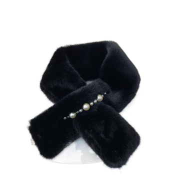 Șal pentru femei în stil coreean, eșarfă pluș cu perle pentru gât, poliester, țesătură Twill, warp knitting, menține cald, sezonul de iarnă 2024