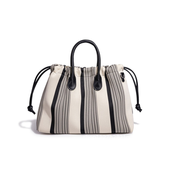 Geantă Tote din pânză, formă orizontală dreptunghiulară, închidere cu snap button, buzunar intern cu fermoar, bretea simplă