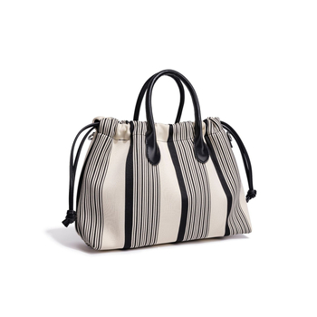 Geantă Tote din pânză, formă orizontală dreptunghiulară, închidere cu snap button, buzunar intern cu fermoar, bretea simplă