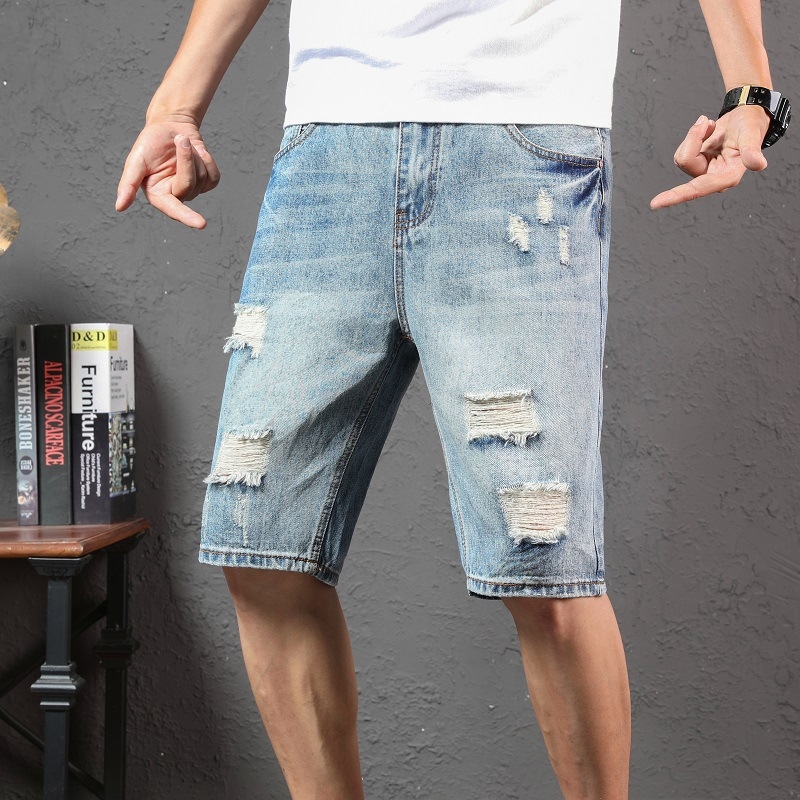 Τζιν κοντά σορτς με ίσια γραμμή, για καλοκαίρι, μεσαία ελαστικότητα, λανσάρισμα καλοκαίρι 2024