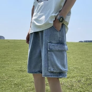 Ανδρικά σορτς τζιν, χαλαρή γραμμή, κορεατικού στυλ, 70% βαμβάκι