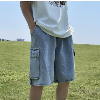 Ανδρικά σορτς τζιν, χαλαρή γραμμή, κορεατικού στυλ, 70% βαμβάκι