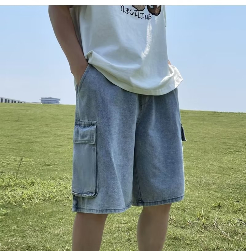 Ανδρικά σορτς τζιν, χαλαρή γραμμή, κορεατικού στυλ, 70% βαμβάκι