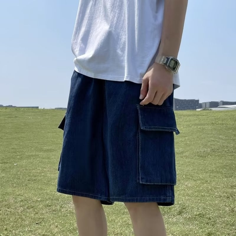 Ανδρικά σορτς τζιν, χαλαρή γραμμή, κορεατικού στυλ, 70% βαμβάκι