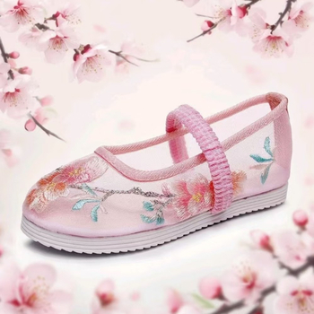 Sandale pentru copii cu plasă și broderie - model floral, închidere cu cataramă, talpă PVC, pantofi retro de plajă pentru fete, vârsta 7–12 ani