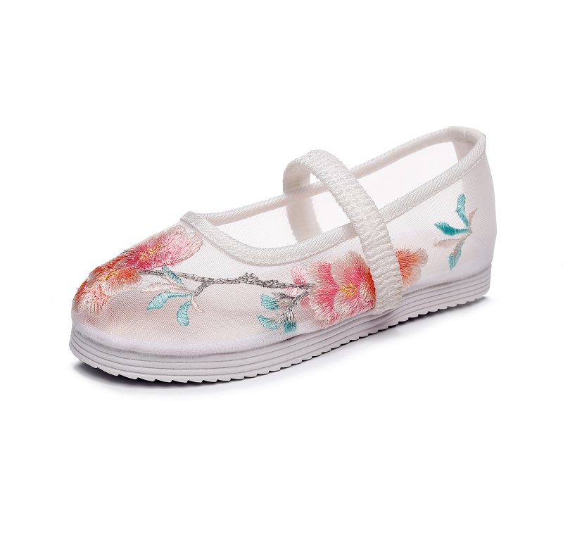 Sandale pentru copii cu plasă și broderie - model floral, închidere cu cataramă, talpă PVC, pantofi retro de plajă pentru fete, vârsta 7–12 ani