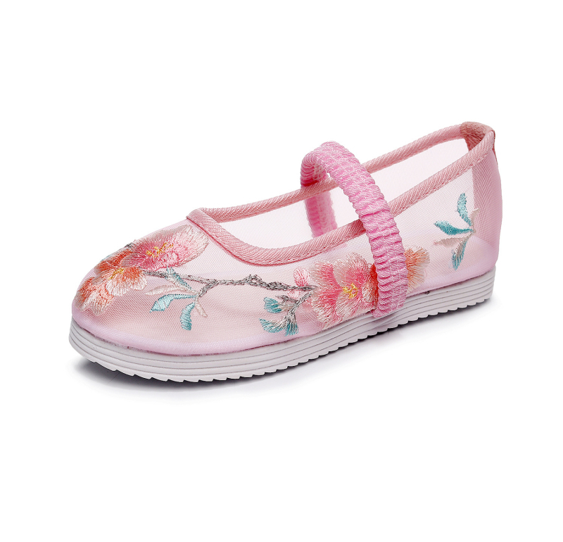 Sandale pentru copii cu plasă și broderie - model floral, închidere cu cataramă, talpă PVC, pantofi retro de plajă pentru fete, vârsta 7–12 ani