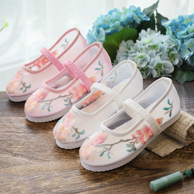 Sandale pentru copii cu plasă și broderie - model floral, închidere cu cataramă, talpă PVC, pantofi retro de plajă pentru fete, vârsta 7–12 ani