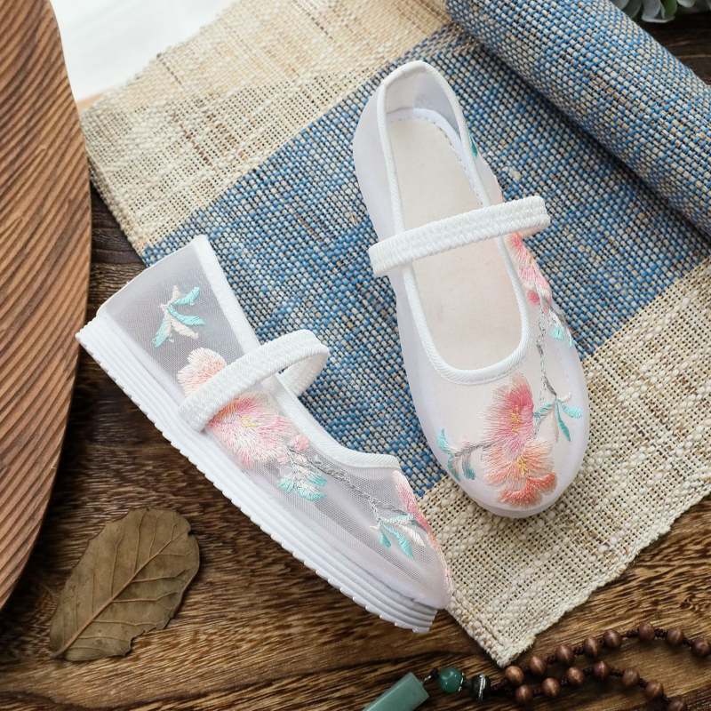 Sandale pentru copii cu plasă și broderie - model floral, închidere cu cataramă, talpă PVC, pantofi retro de plajă pentru fete, vârsta 7–12 ani