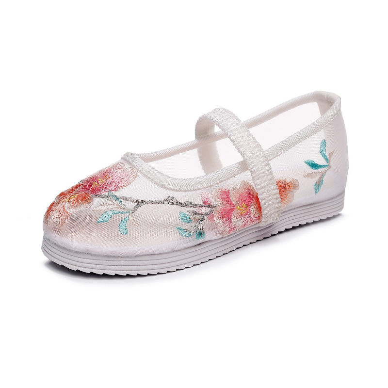 Sandale pentru copii cu plasă și broderie - model floral, închidere cu cataramă, talpă PVC, pantofi retro de plajă pentru fete, vârsta 7–12 ani