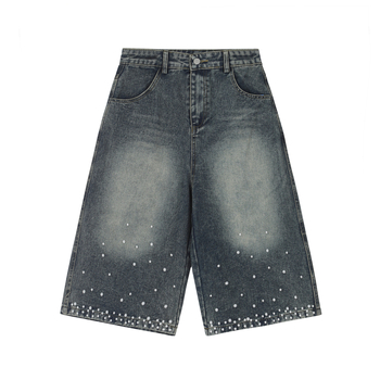 Βαμβακερά σορτς καπι μήκους, unisex, με εκτύπωση γραμμάτων και διακόσμηση με χάντρες, άνετη γραμμή, καλοκαίρι 2025