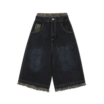 Βαμβακερά σορτς καπι μήκους, unisex, με εκτύπωση γραμμάτων και διακόσμηση με χάντρες, άνετη γραμμή, καλοκαίρι 2025