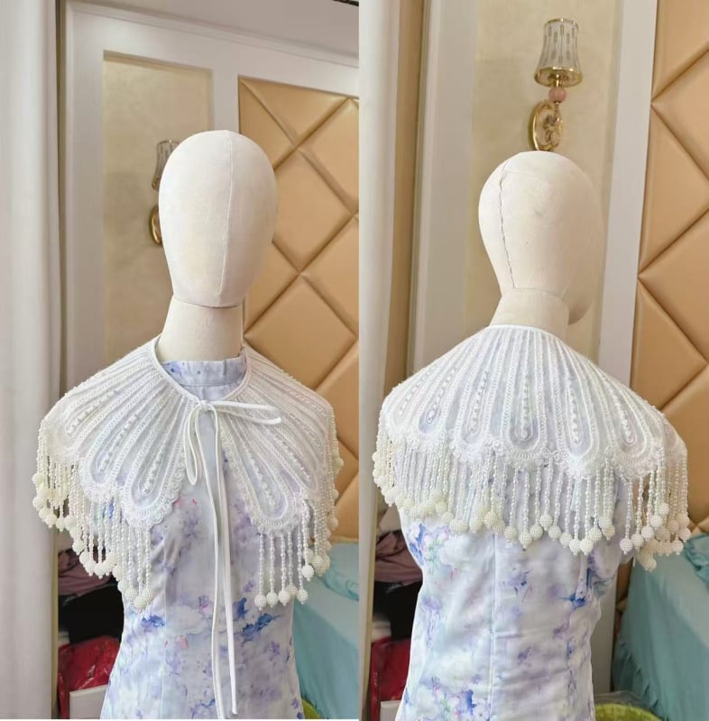 Hanfu dodatak: naramenica s perlama i resama, ručno tkan, šal za fotografiranje, poliester, podstava poliester