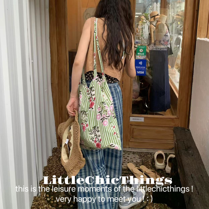 Geantă de umăr din pânză pentru femei, cu bretele duble, formă vertical pătrată, căptușeală din bumbac, buzunar exterior deschis