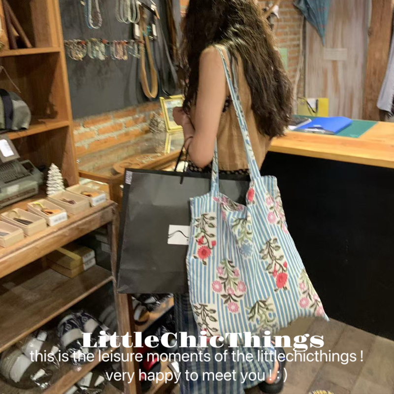 Geantă de umăr din pânză pentru femei, cu bretele duble, formă vertical pătrată, căptușeală din bumbac, buzunar exterior deschis