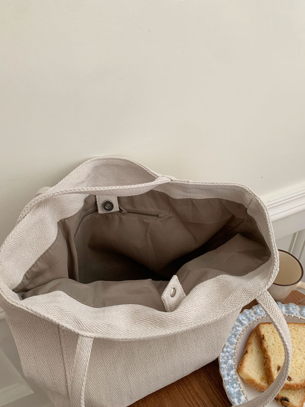 Geantă Tote pentru femei, din canvas, stil street trend, închidere magnetică, buzunar intern cu fermoar, formă orizontală pătrată