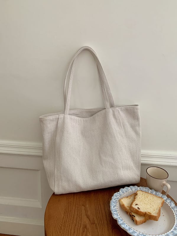 Geantă Tote pentru femei, din canvas, stil street trend, închidere magnetică, buzunar intern cu fermoar, formă orizontală pătrată