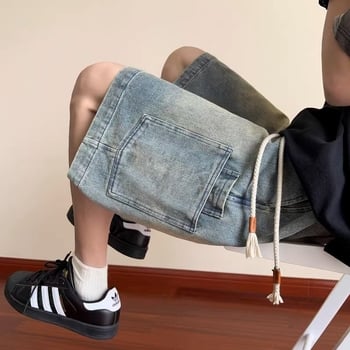 Ανδρικά cargo denim shorts, μέχρι το γόνατο, ίσια γραμμή, 72% βαμβάκι, καουμπόι ντένιμ