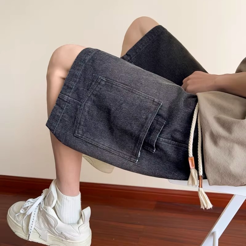 Ανδρικά cargo denim shorts, μέχρι το γόνατο, ίσια γραμμή, 72% βαμβάκι, καουμπόι ντένιμ