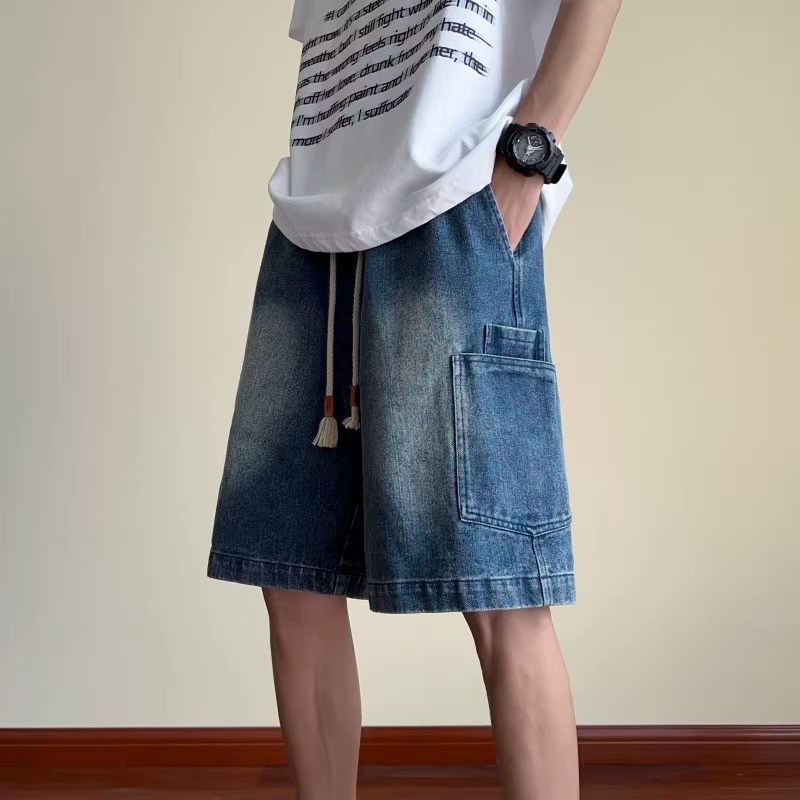 Ανδρικά cargo denim shorts, μέχρι το γόνατο, ίσια γραμμή, 72% βαμβάκι, καουμπόι ντένιμ