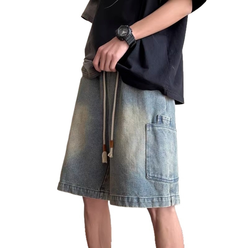 Ανδρικά cargo denim shorts, μέχρι το γόνατο, ίσια γραμμή, 72% βαμβάκι, καουμπόι ντένιμ