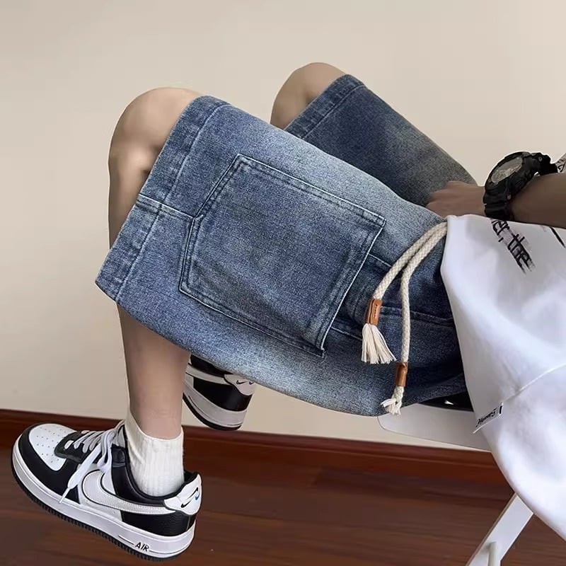 Ανδρικά cargo denim shorts, μέχρι το γόνατο, ίσια γραμμή, 72% βαμβάκι, καουμπόι ντένιμ