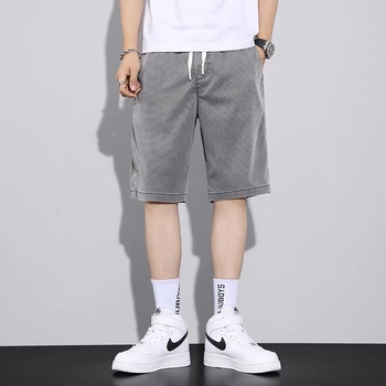 Ανδρικά τζιν χαλαρής ίσιας γραμμής, κομμένα σε crop μήκος, μικροελαστικότητα, 100% denim, για καλοκαίρι