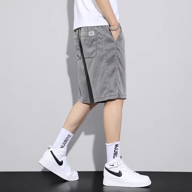 Ανδρικά τζιν χαλαρής ίσιας γραμμής, κομμένα σε crop μήκος, μικροελαστικότητα, 100% denim, για καλοκαίρι