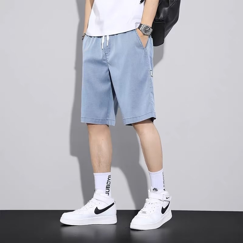 Ανδρικά τζιν χαλαρής ίσιας γραμμής, κομμένα σε crop μήκος, μικροελαστικότητα, 100% denim, για καλοκαίρι