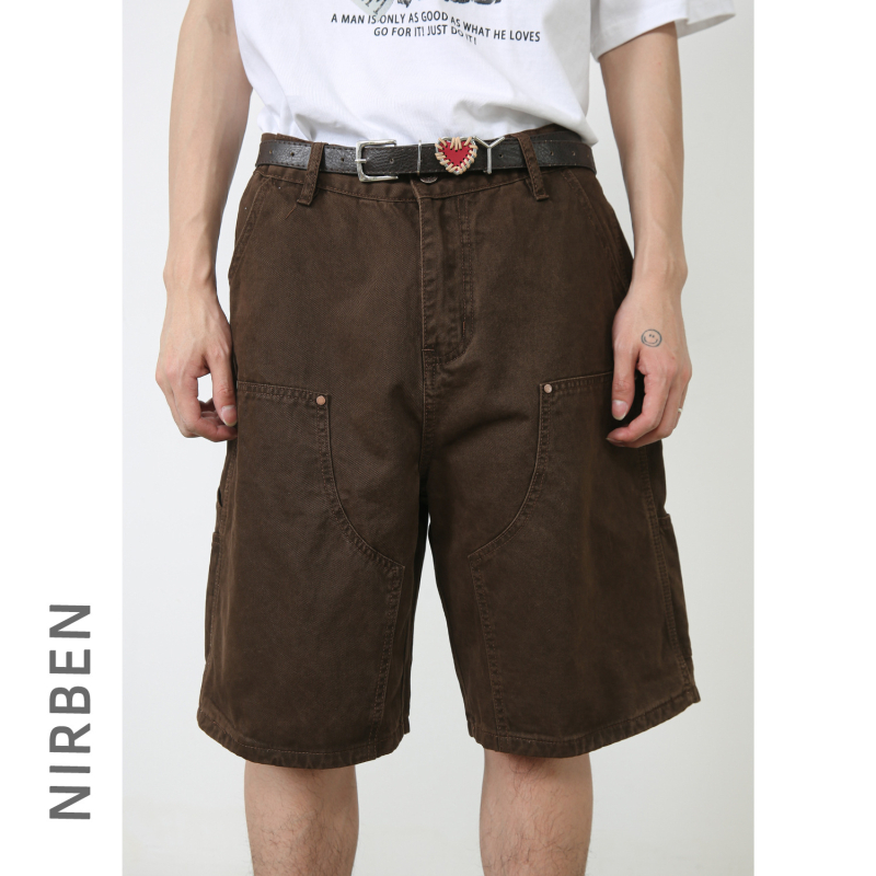 Nirben Denim Ελεύθερα εργασιακά σορτς τζιν, ιαπωνικό ρετρό στυλ με κορεατικό στυλ, 100% βαμβάκι, μήκος πέντε σημείων, Καλοκαίρι 2024