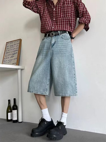 Τζιν σορτς ίσια γραμμή, Capri μήκος, βαμβάκι, vintage στυλ